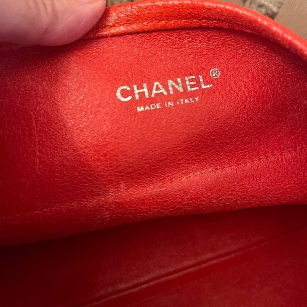 Chanel Red Caviar Leather Camelia Patch Accordion Bag + pouch & gift Box ♥️ 🎁💝 - Picture 7 of 12